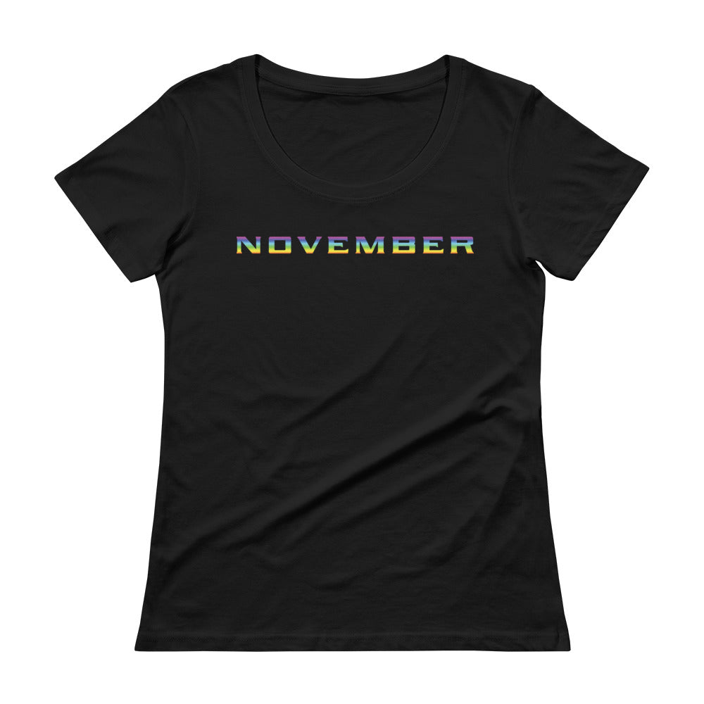 Women's November A11y Pride scoop neck tee