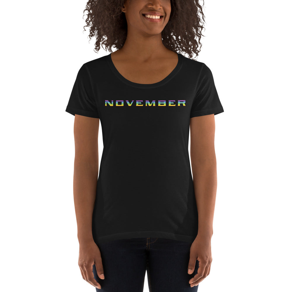 Women's November A11y Pride scoop neck tee